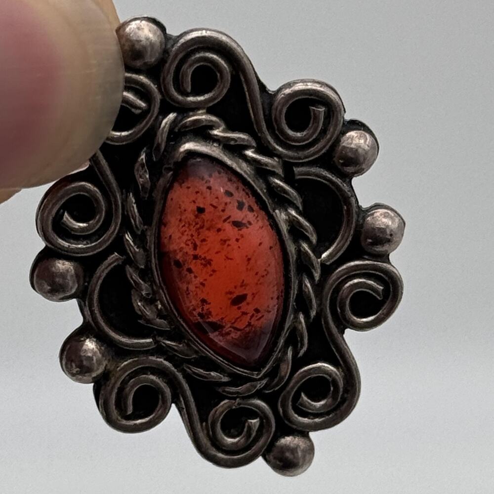 Sterling Silver Mexico Jewelry Set Earrings Pendant Filigree Cabochon Vintage - Picture 5 of 13